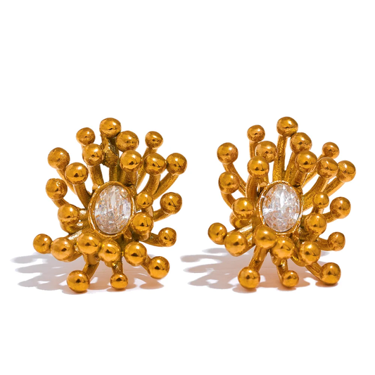 Bling cubic zirconia flower plant stud earrings - product image