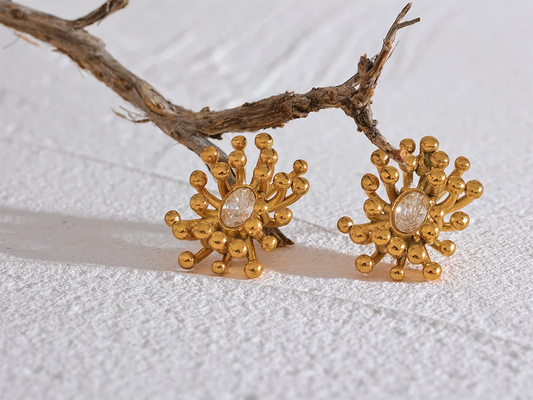 Bling cubic zirconia flower plant stud earrings - product image