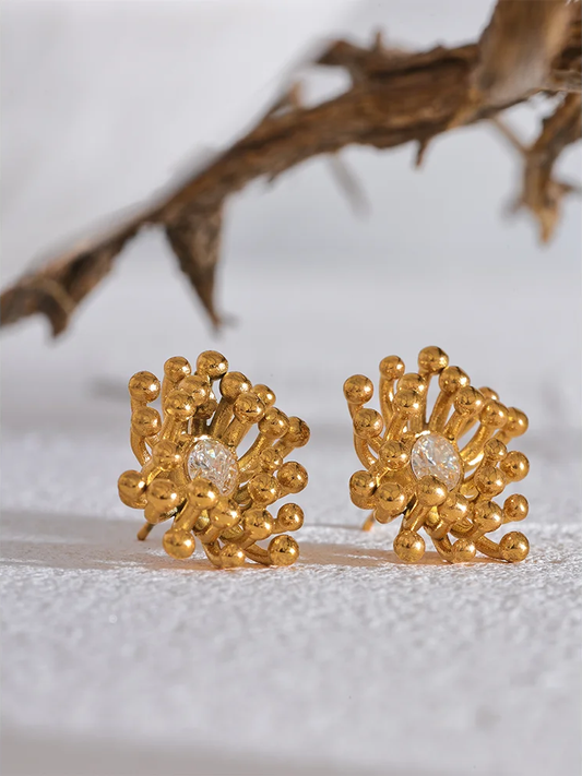 Bling cubic zirconia flower plant stud earrings - product image