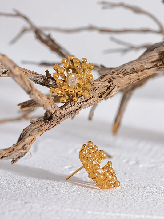 Bling cubic zirconia flower plant stud earrings - product image