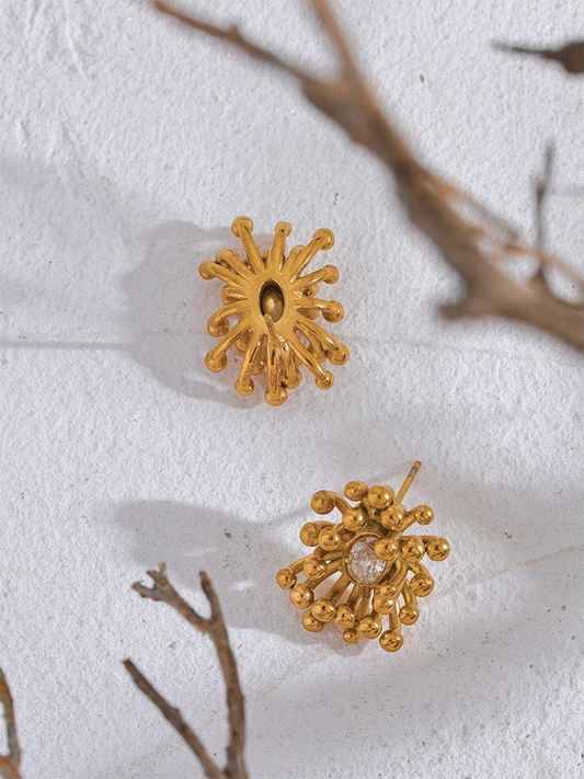 Bling cubic zirconia flower plant stud earrings - product image
