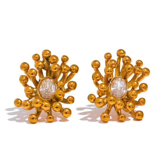 Bling cubic zirconia flower plant stud earrings - product image