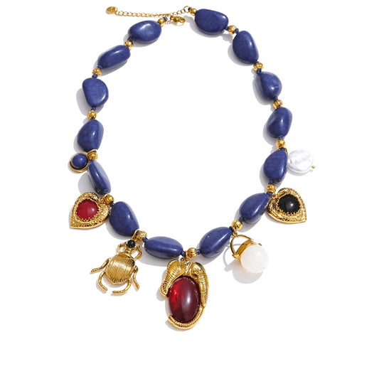 Blue acrylic chain pearl heart insect set - product image