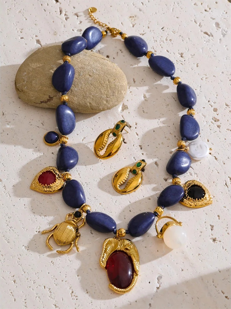 Blue acrylic chain pearl heart insect set - product image