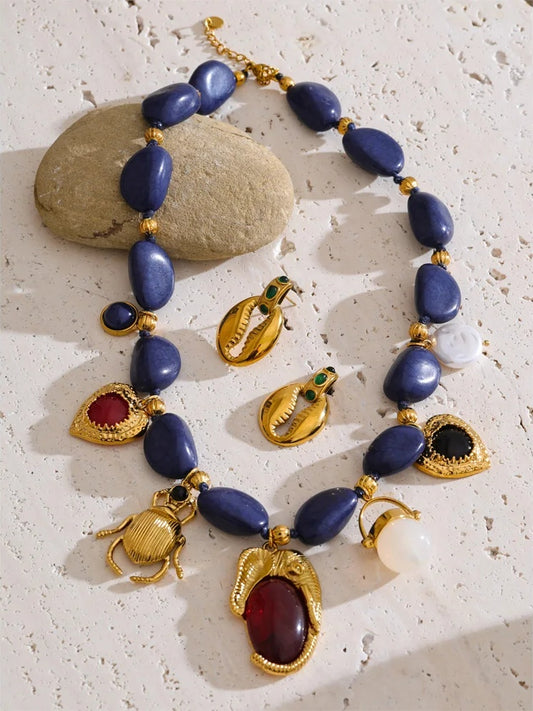 Blue acrylic chain pearl heart insect set - product image