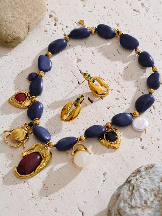 Blue acrylic chain pearl heart insect set - product image