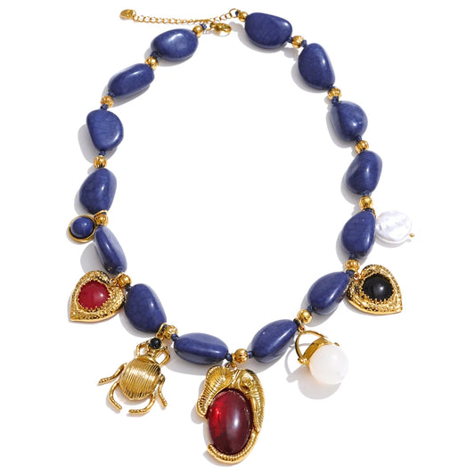 Blue acrylic chain pearl heart insect set - product image