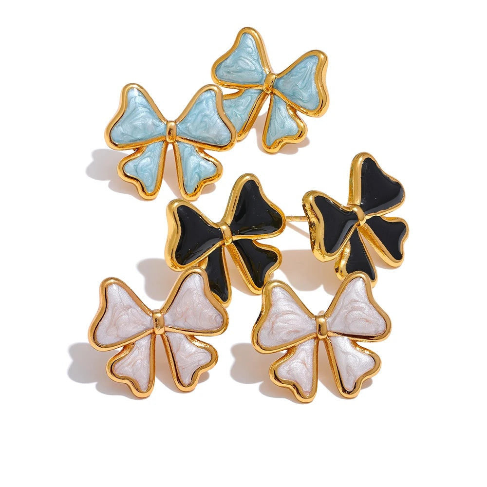 Blue black white enamel bowknot stud earrings - product image