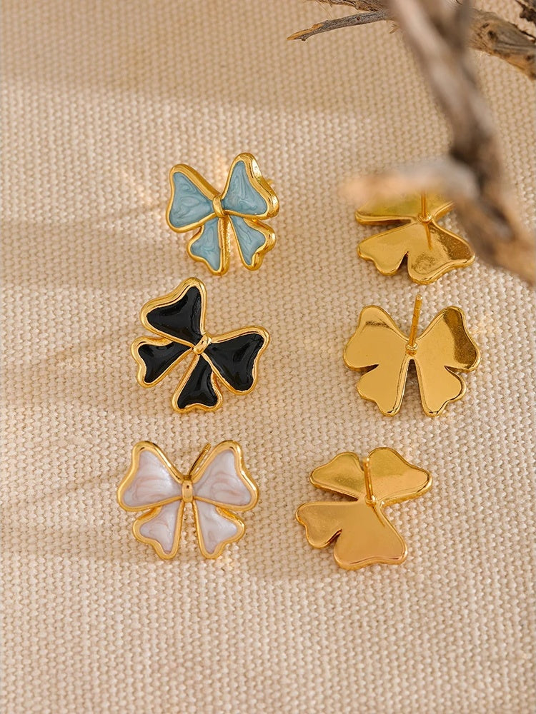 Blue black white enamel bowknot stud earrings - product image