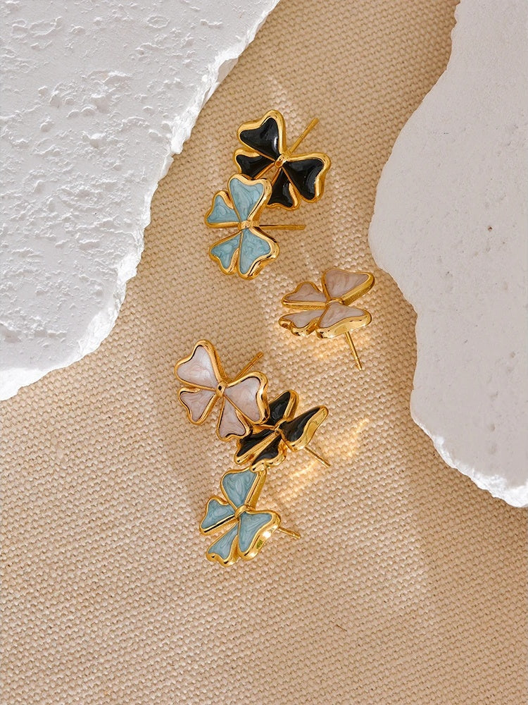 Blue black white enamel bowknot stud earrings - product image