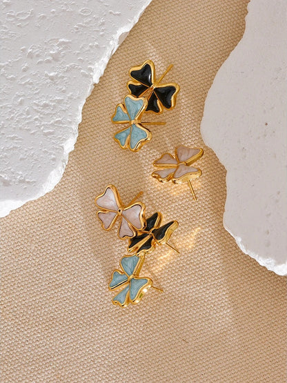 Blue black white enamel bowknot stud earrings - product image