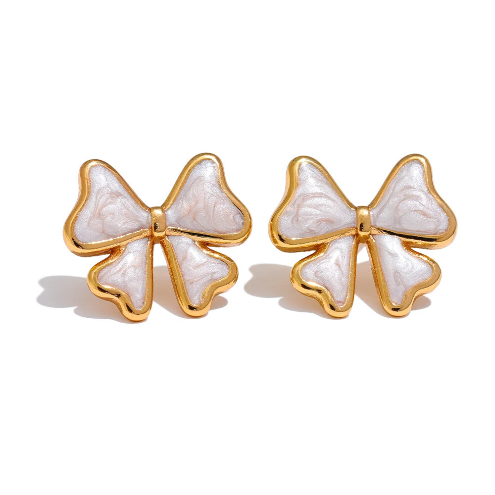 Blue black white enamel bowknot stud earrings - product image
