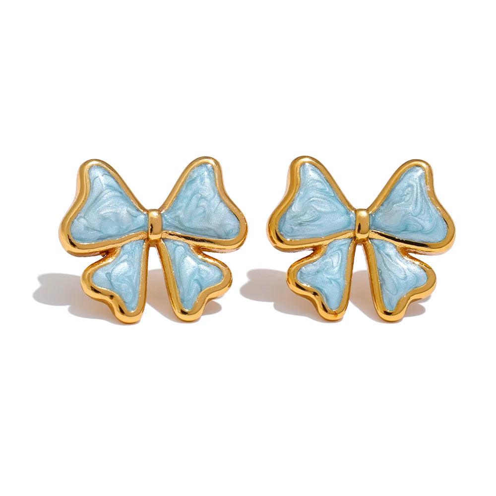 Blue black white enamel bowknot stud earrings - product image