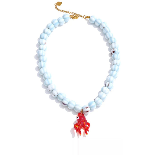 Blue ceramic beads octopus pendant necklace - product image