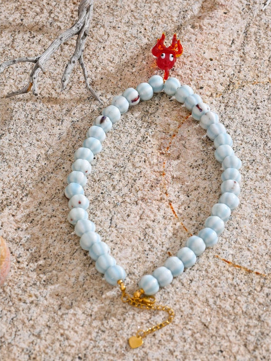 Blue ceramic beads octopus pendant necklace - product image