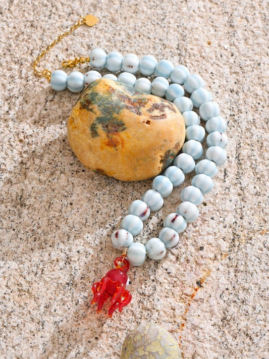 Blue ceramic beads octopus pendant necklace - product image