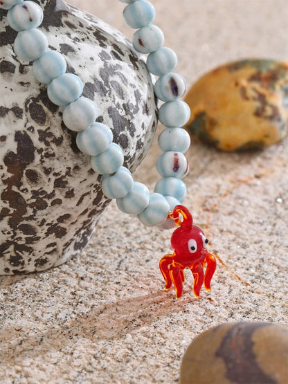 Blue ceramic beads octopus pendant necklace - product image