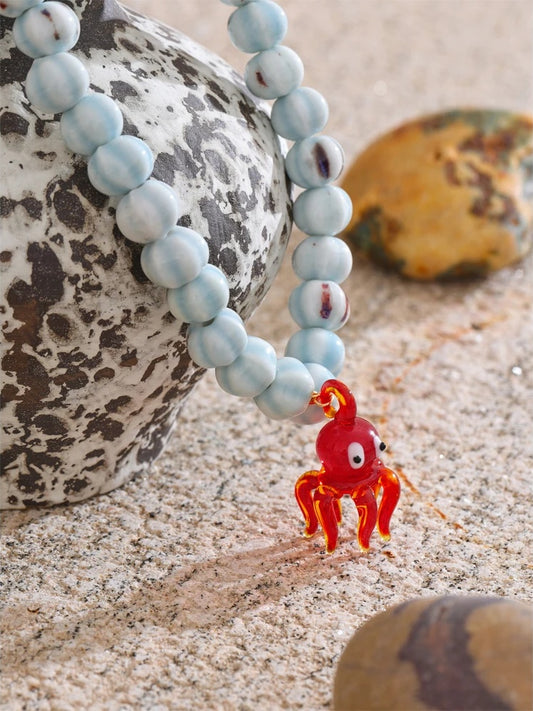 Blue ceramic beads octopus pendant necklace - product image
