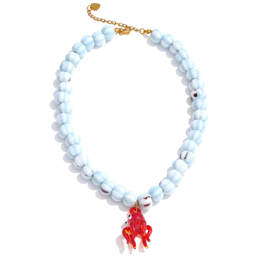 Blue ceramic beads octopus pendant necklace - product image