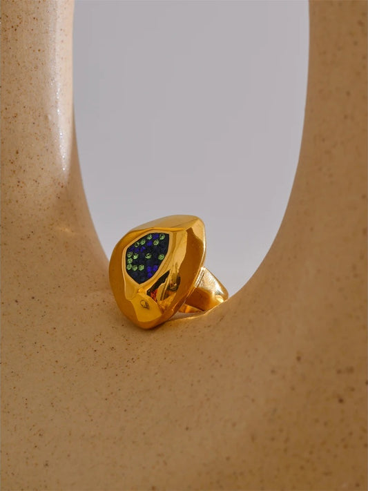 Blue cubic zirconia abstract fashion ring - product image