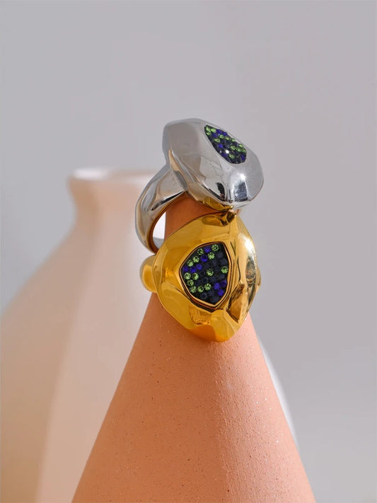 Blue cubic zirconia abstract fashion ring - product image