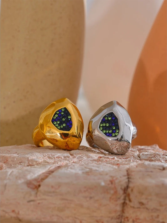 Blue cubic zirconia abstract fashion ring - product image