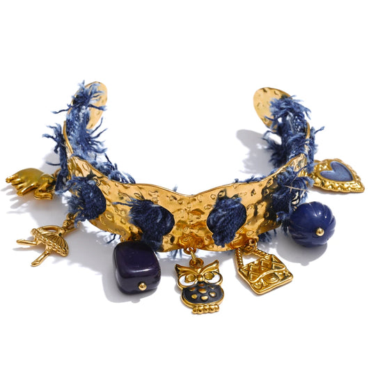 Blue denim heart star animal necklace bracelet set - product image