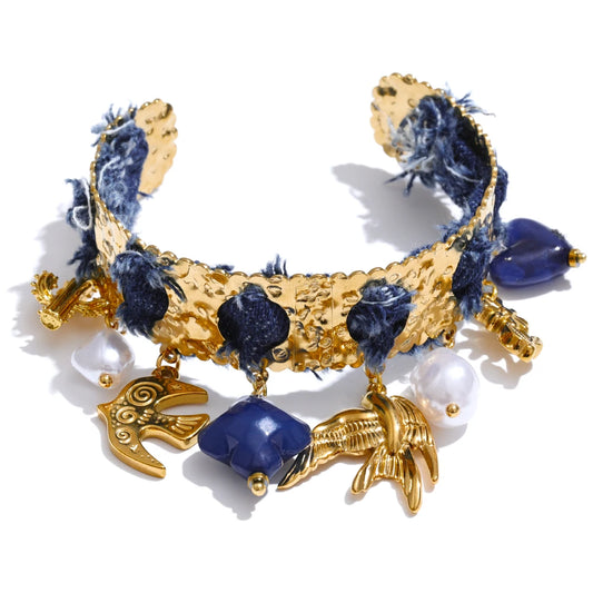 Blue denim heart star animal necklace bracelet set - product image