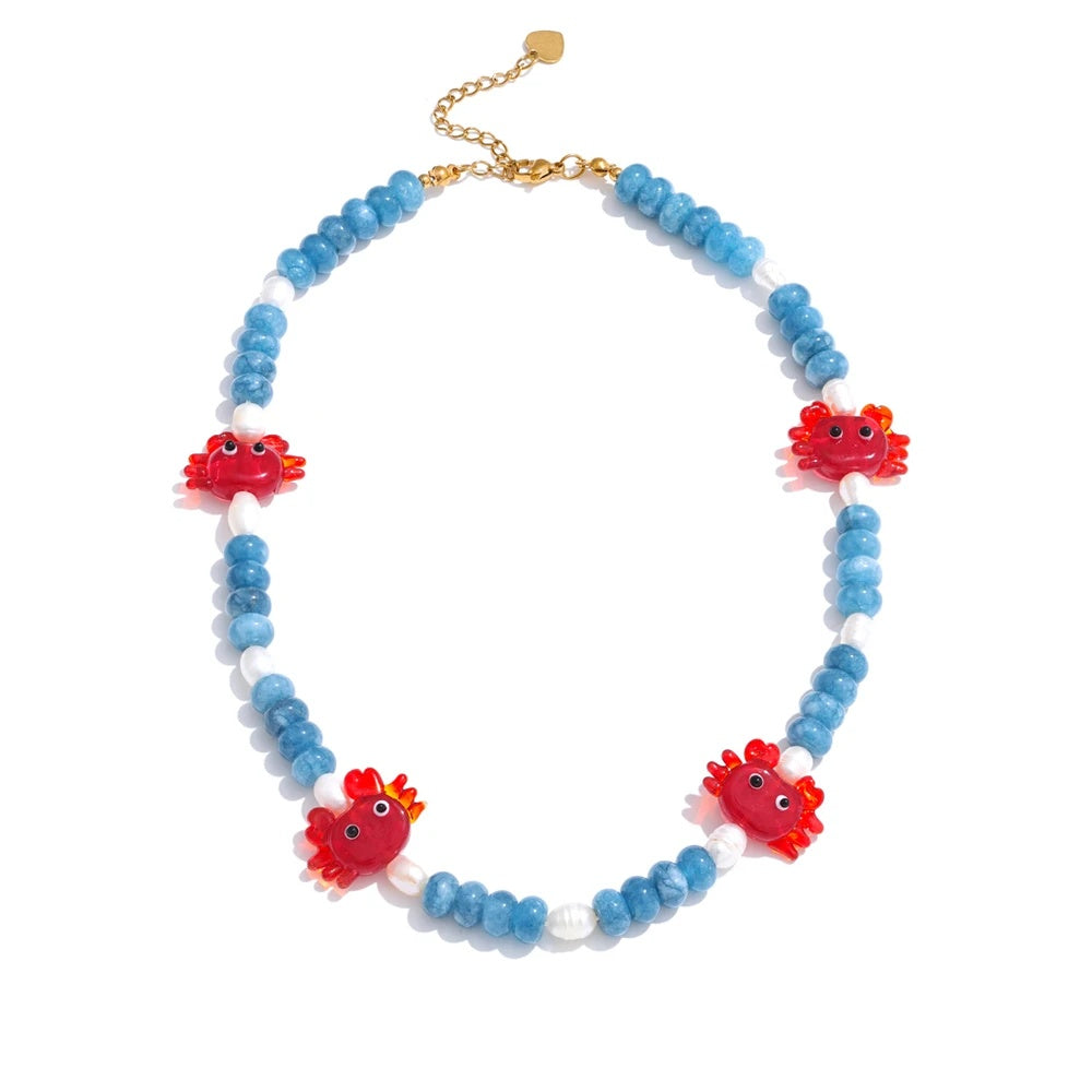 Blue natural stone freshwater pearl necklace - product image