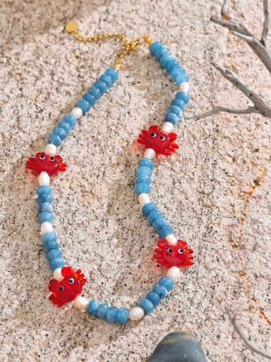 Blue natural stone freshwater pearl necklace - product image