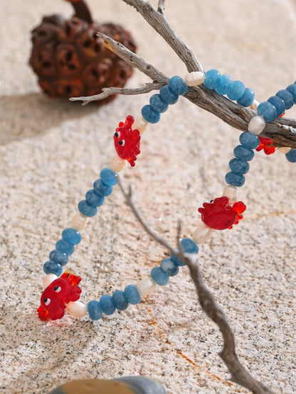 Blue natural stone freshwater pearl necklace - product image