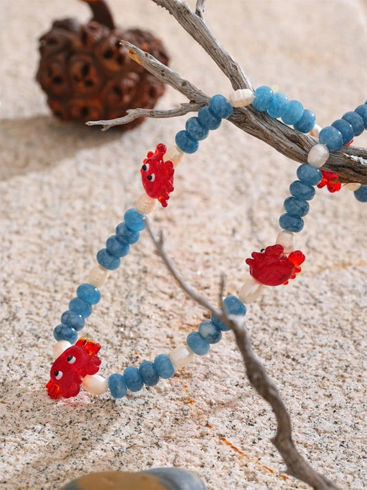 Blue natural stone freshwater pearl necklace - product image