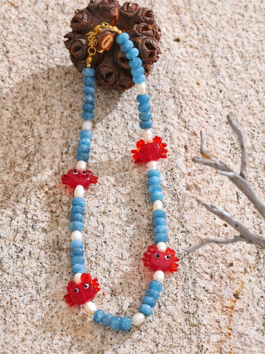 Blue natural stone freshwater pearl necklace - product image
