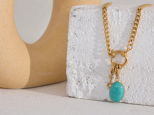 Blue natural stone star chain pendant necklace - product image