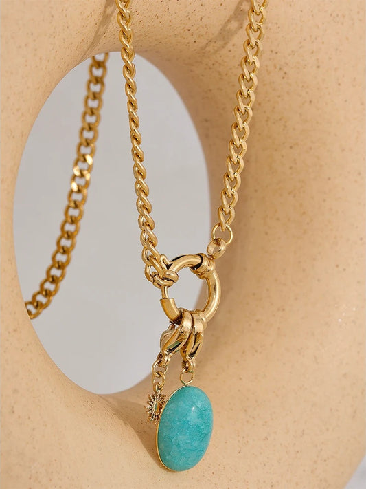 Blue natural stone star chain pendant necklace - product image