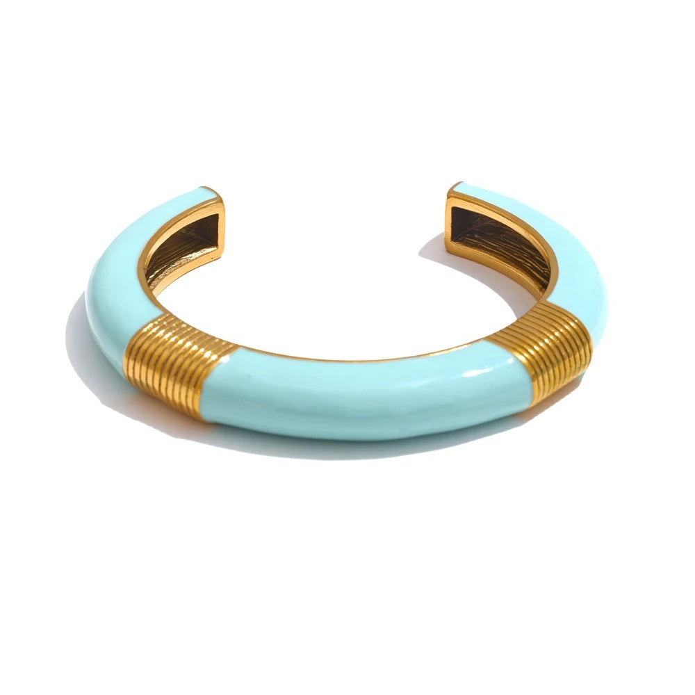 Blue pink enamel open cuff gold color women bracelet - product image