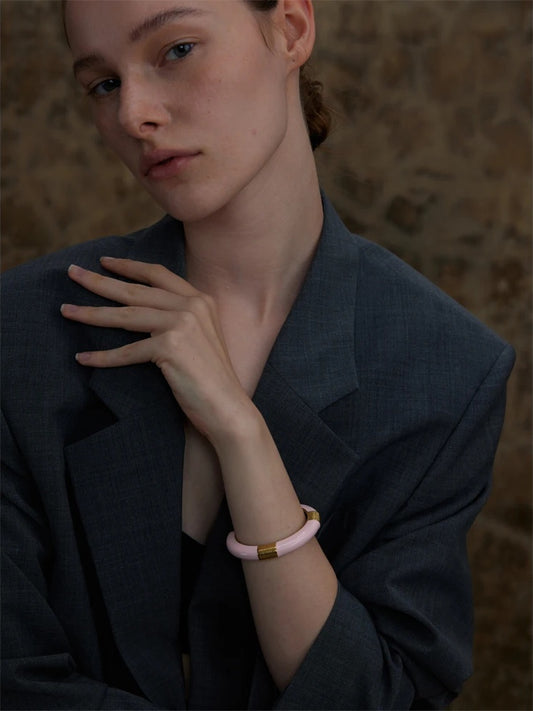 Blue pink enamel open cuff gold color women bracelet - product image