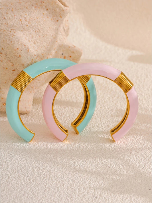 Blue pink enamel open cuff gold color women bracelet - product image
