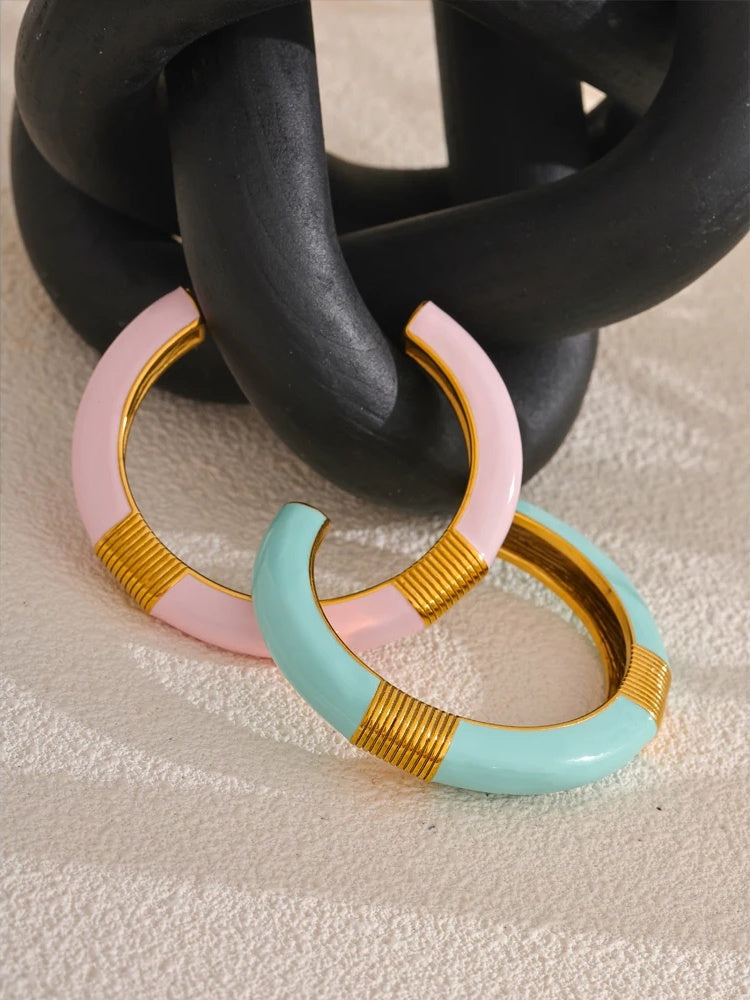 Blue pink enamel open cuff gold color women bracelet - product image