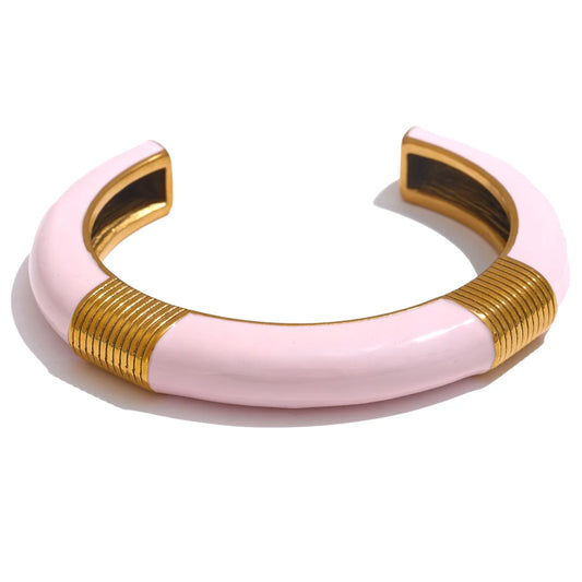 Blue pink enamel open cuff gold color women bracelet - product image