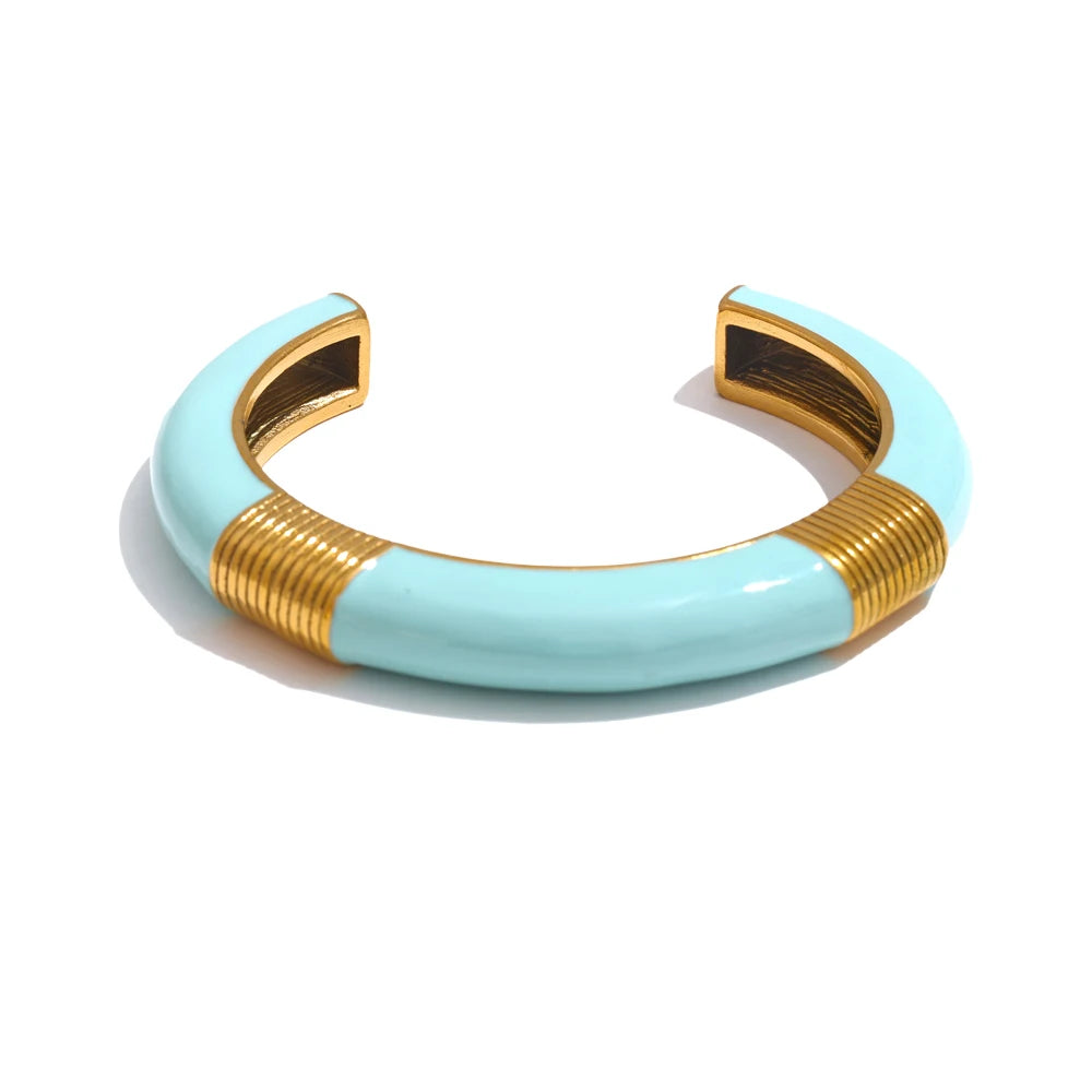 Blue pink enamel open cuff gold color women bracelet - product image