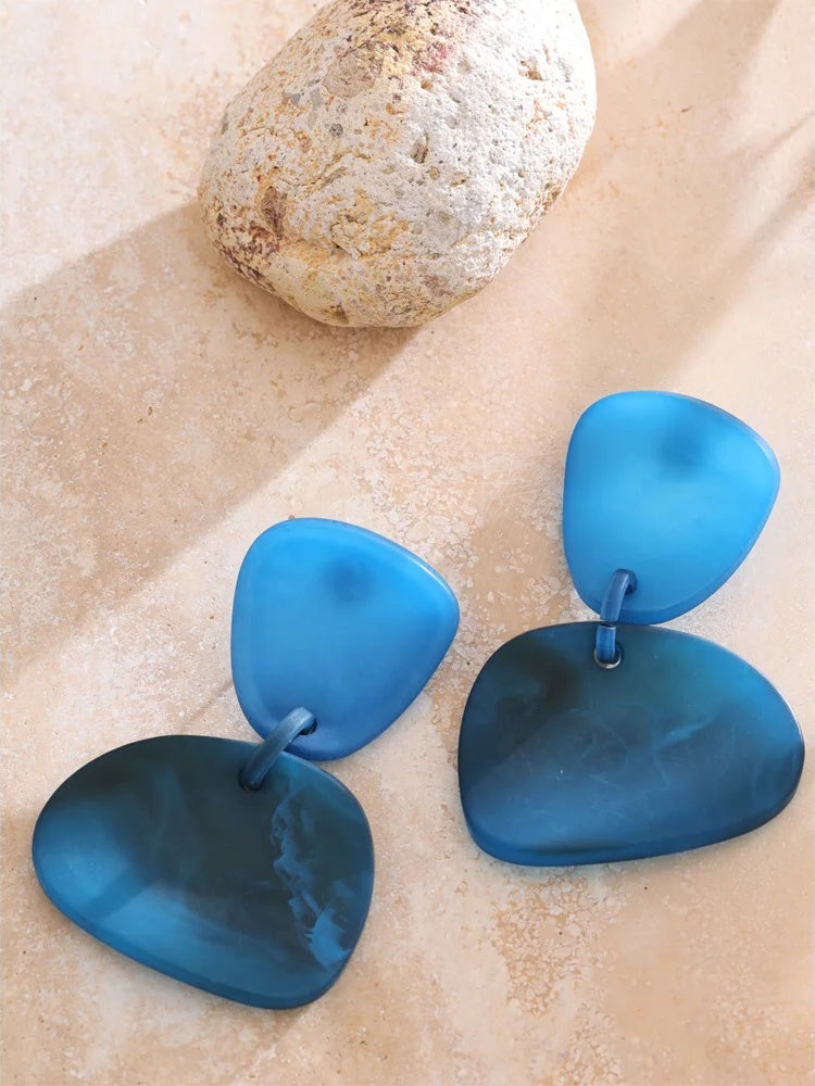 Blue red acrylic modern drop dangle earrings - product image