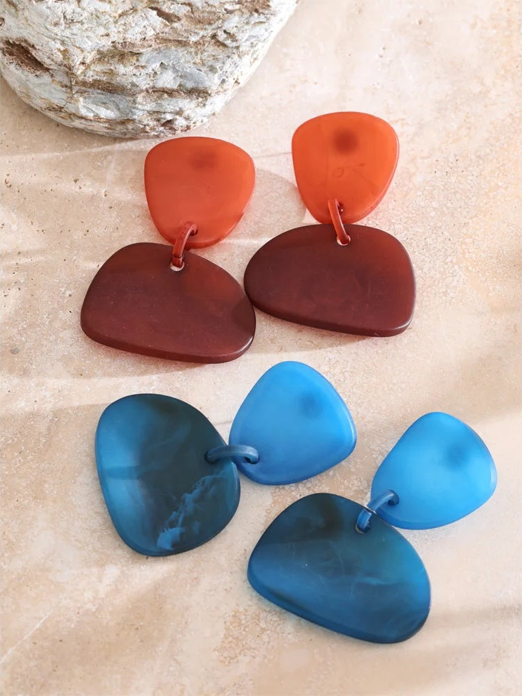 Blue red acrylic modern drop dangle earrings - product image