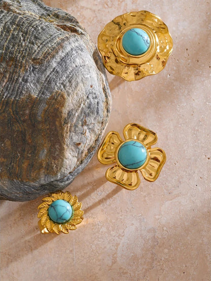 Blue turquoise flower sun adjustable ring - product image