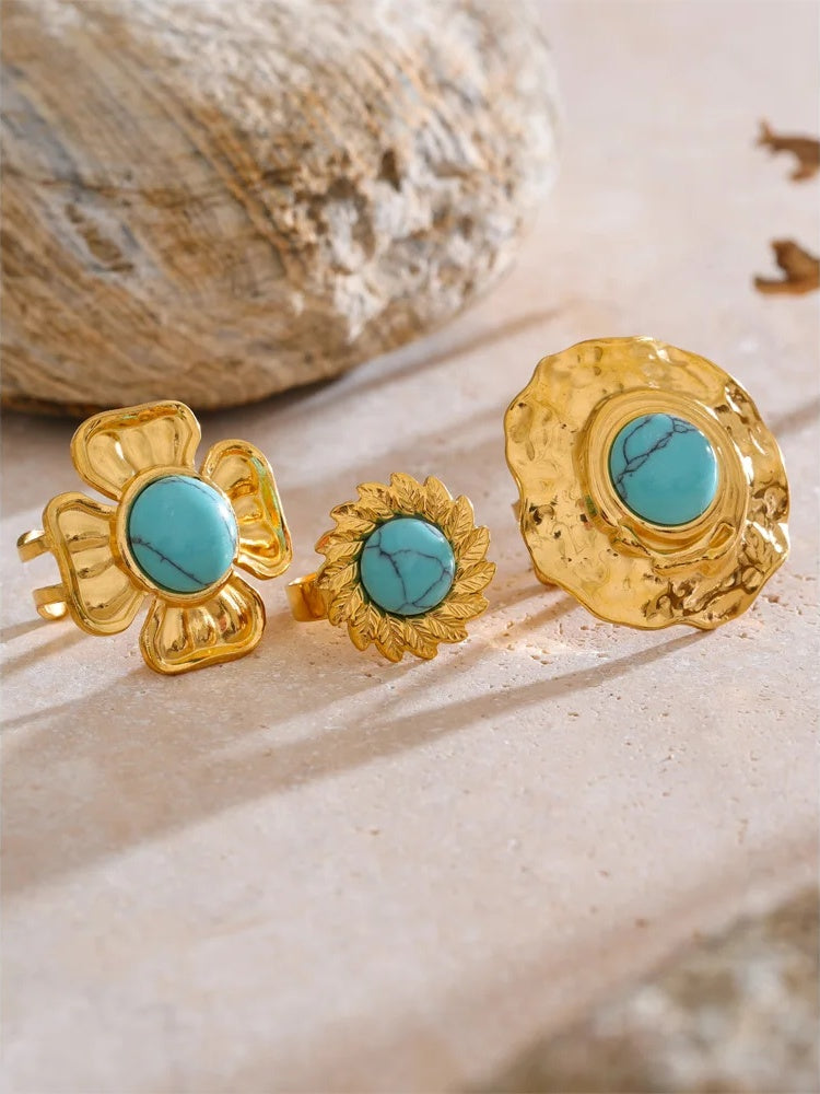 Blue turquoise flower sun adjustable ring - product image