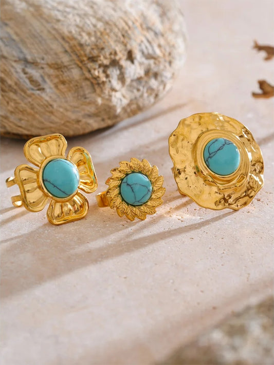 Blue turquoise flower sun adjustable ring - product image
