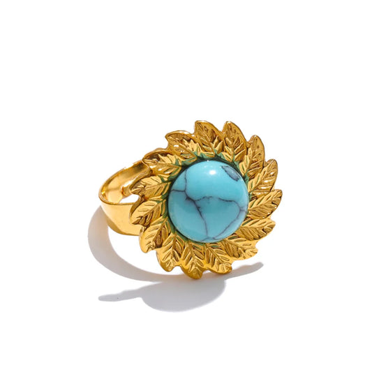 Blue turquoise flower sun adjustable ring - product image