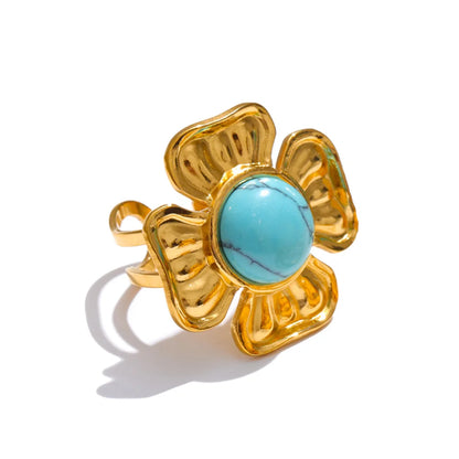 Blue turquoise flower sun adjustable ring - product image