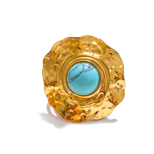 Blue turquoise flower sun adjustable ring - product image