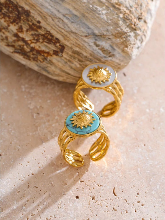 Blue turquoise shell adjustable open ring - product image
